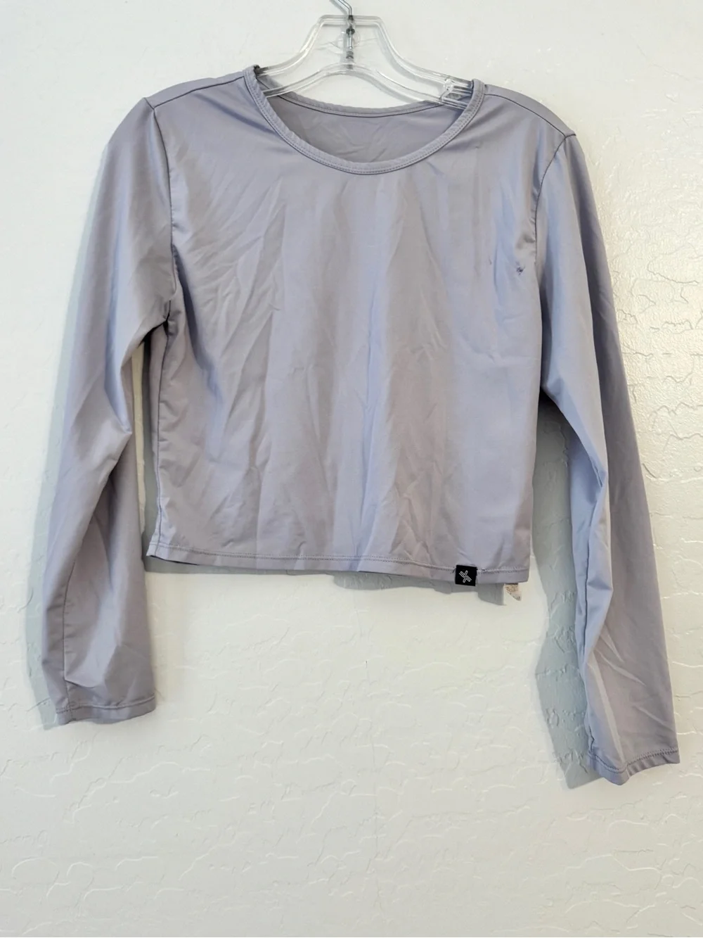 👚XEXYMIX Women's Gray Cropped Long Sleeve Crew Neck Stretch Top Athletic Fit L